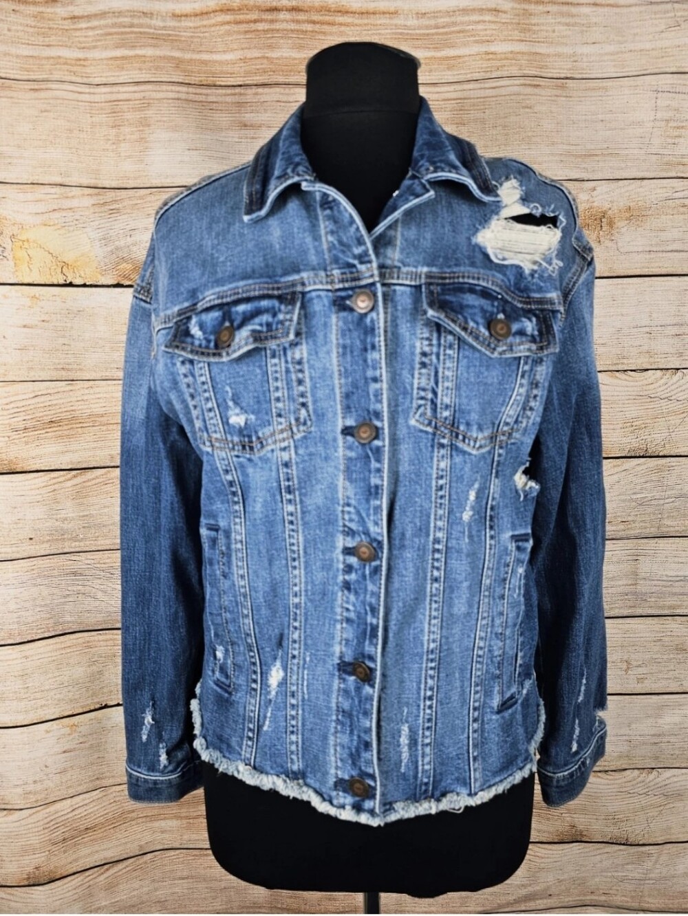 HOLLISTER Women’s Distressed Stretch Denim Jean Jacket Size Small